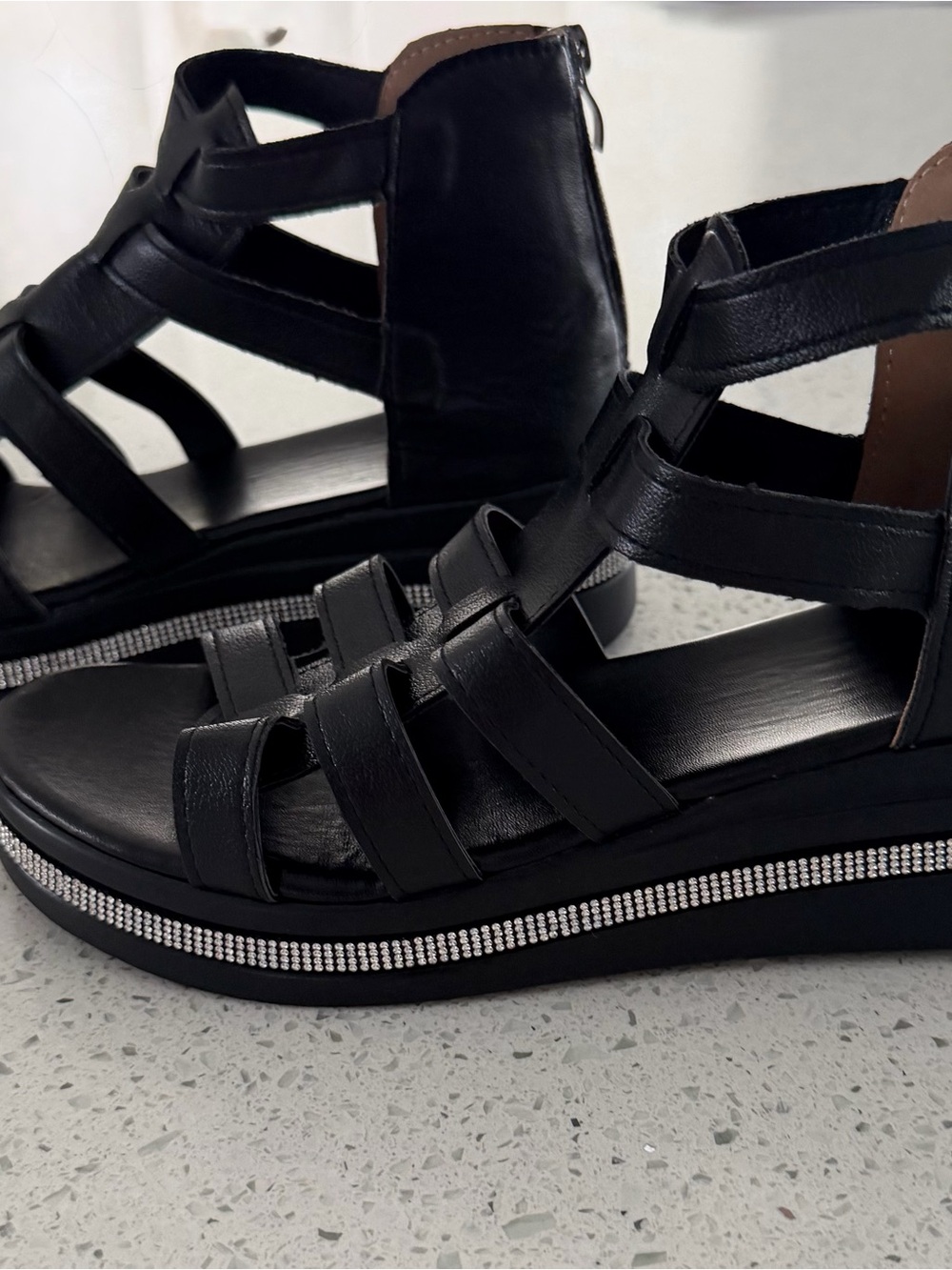 Bellmere Hannah gladiator style Sandals- Black with Rhinestone Trim - Picture 2 of 15